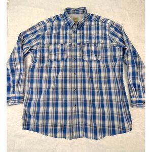LL Bean Shirt Men's 2XL Tall Blue Plaid Performance Vented Fishing Hiking